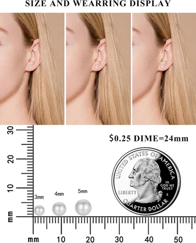 Vista 3 de LUCKMORA Aretes de plata de ley 925 con respaldo de seguridad en perlas de imitación blancas de 0.116 pulgadas, hipoalergénicos con rosca para mujer
