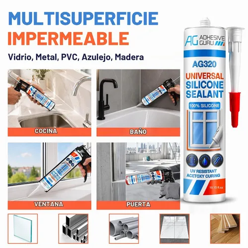 Vista 7 de Adhesive Guru Sellador de Silicona Transparente Multiusos Impermeable 10.15 fl.oz (onzas líquidas), Masilla de Silicona 100%, Sellador Adhesivo