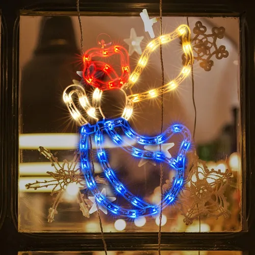 Vista 9 de LAMPHOME Decoración de Silueta de Ventana de Navidad de Lazo Rojo Iluminado de 18" con 50 Luces rojo (Red Bow)