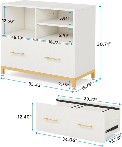 Vista 2 de Tribesigns Archivador lateral con cajón, archivador blanco para archivos de tamaño carta/legal/A4, gabinetes de almacenamiento de archivos de madera