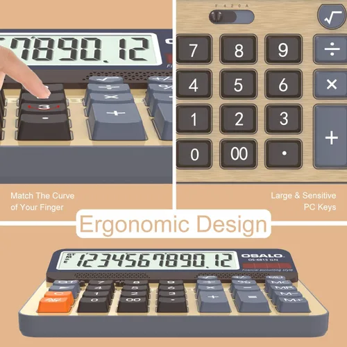 Vista 7 de Calculadora de escritorio y bolsa impermeable con cremallera de malla, batería de 12 dígitos, pantalla LCD con energía solar, calculadora de botón