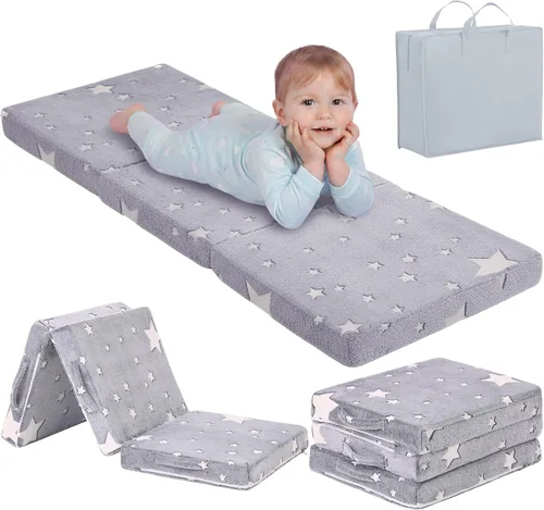 Vista 17 de Tiita Colchón de suelo plegable para niños - Tapete para siesta que brilla en la oscuridad con bolsa de almacenamiento, almohadilla de suelo