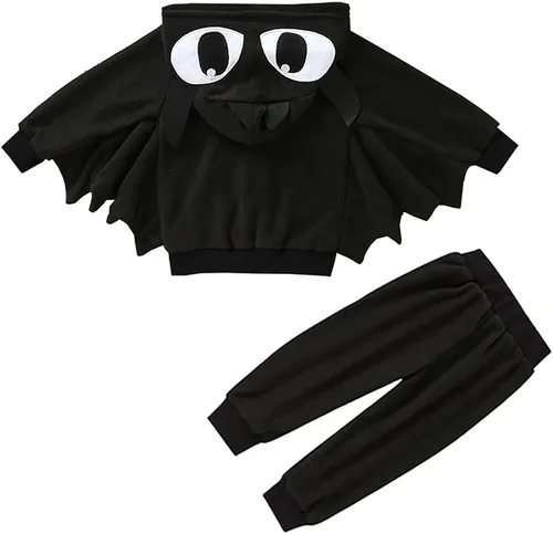 Vista 2 de Weixinbuy Conjunto de ropa de Halloween para bebé y niña, estilo murciélago, ropa de invierno, abrigo con capucha
