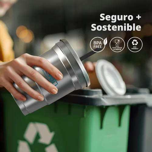 Vista 4 de Gevoli Vasos de aluminio reciclables de 16 onzas con tapas (paquete de 15)