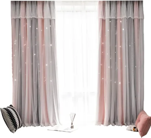 Vista 10 de Cortinas autoadhesivas para ventana de dormitorio, sin varilla, con recorte adhesivo, cortinas de estrellas para habitación de niñas, guardería
