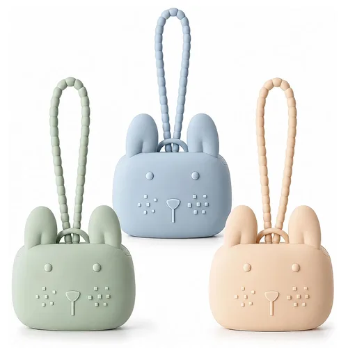 Vista 10 de ROCCED Funda de silicona para chupetes con diseño de conejito con correa de silicona suave, almacenamiento de viaje para cochecito y bolsa