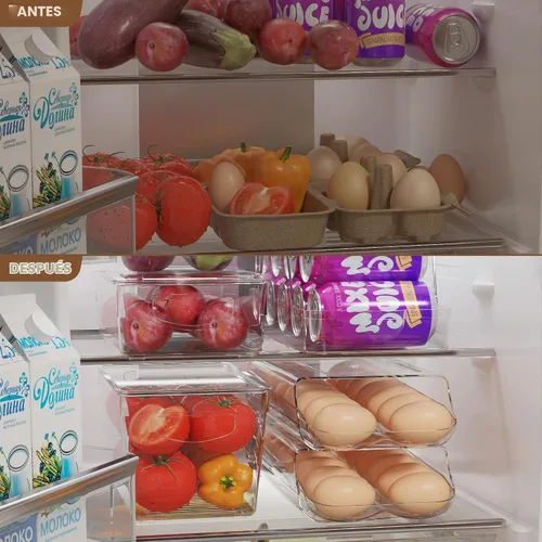 Vista 6 de theaoo Soporte para huevos para refrigerador, contenedor de huevos enrollable automático para refrigerador, dispensador de huevos de plástico