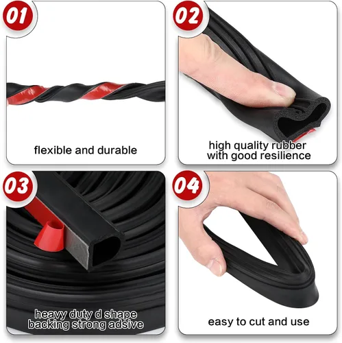 Vista 5 de Tira de sello de puerta de goma en forma de D de 1" sello deslizante para RV sello autoadhesivo de goma EPDM resistente para clima automotriz