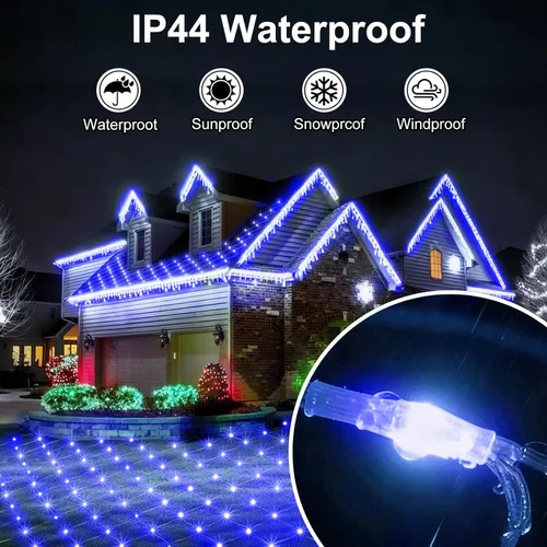 Vista 5 de KNONEW Red de luces de Navidad de 420 luces LED de 13 pies x 6.6 pies, luces de malla para exteriores, conectables, impermeables, 8 modos