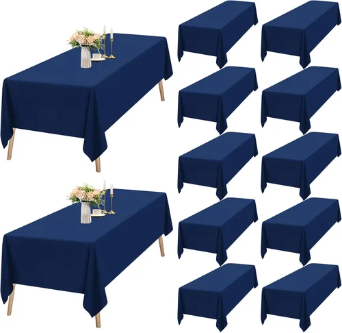 Vista 31 de Paquete de 12 manteles rectangulares beige para mesas de 6 pies de 60 x 102 pulgadas, manteles impermeables beige a granel para bodas, poliéster