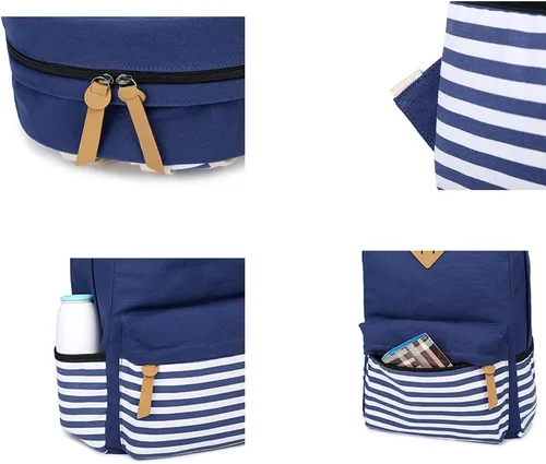 Vista 4 de Abshoo - Mochila de lona a rayas, mochilas de adolescentes para niñas, mochila escolar