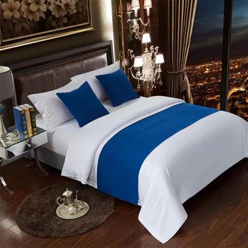 Vista 9 de Juego de camino de cama y almohada de color liso, bufanda de cama de hotel, ropa de cama de algodón, tapete de protección de cama para dormitorio