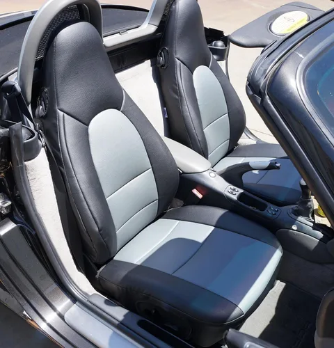 Vista 10 de Iggee - Fundas para asientos delanteros de piel sintética, ajuste perfecto, color negro, diseñadas para Porsche Boxster 1997-2004