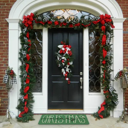 Vista 8 de Roszwtit Felpudo de Puerta Feliz Navidad 30 X 17 Pulgadas Felpudo Verde Navideño Interior Exterior Entrada Alfombra Antideslizante Decoración