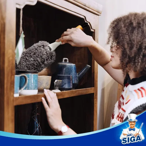 Vista 7 de MR.SIGA Plumero de microfibra sin pelusas, lavable y reutilizable, con mango de bambú y cabezal reemplazable, plumero para limpieza del hogar