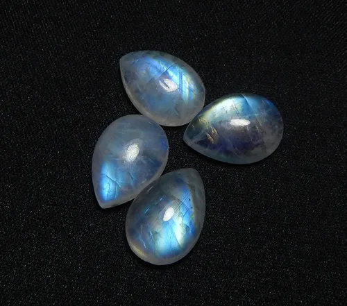 Vista 4 de 0.354x0.512 in Pera Azul Fuego AAA Calidad Arco Iris Natural Piedra Lunar Calibrado Cabujón Piedra Preciosa Suelta Caja de 4 piezas, piedra de luna