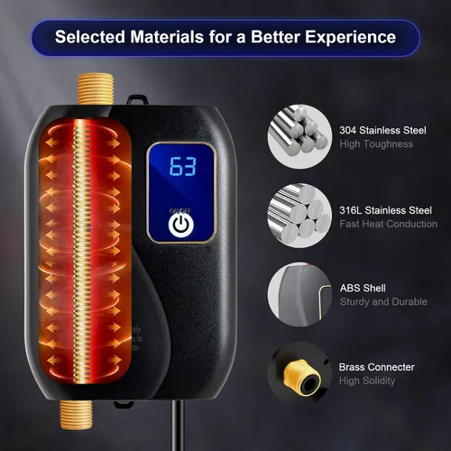 Vista 3 de Calentador de agua eléctrico, calentador de agua caliente de 3000 W 110 V, mini calentador de agua eléctrico instantáneo sin tanque, calentador