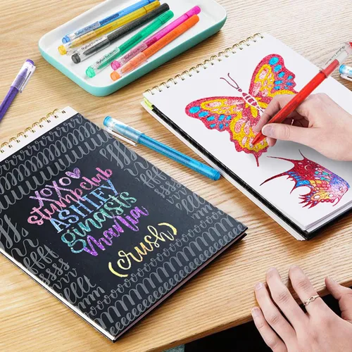 Vista 6 de ZSCM - Juego de 36 bolígrafos de gel con purpurina metálica, 18 colores brillantes con 18 recambios de bolígrafos de purpurina en bolsa de lona