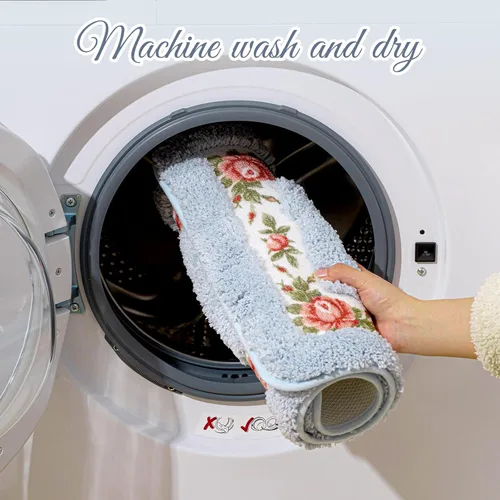 Vista 6 de Timgle Juego de 4 alfombras de baño con diseño de coqueta de rosas y flores, antideslizantes, absorbentes, lavables, tapete de baño floral