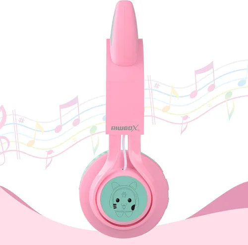 Vista 7 de Riwbox CT-7 - Auriculares Bluetooth para niños, con luz LED, inalámbrico, con micrófono y control de volumen para viajes, escuela, teléfonos