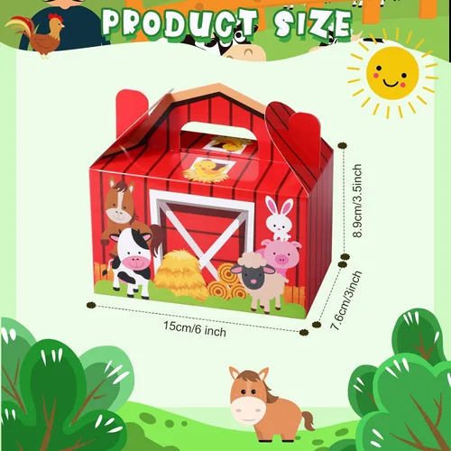 Vista 2 de Tallew Paquete de 24 cajas de regalo de fiesta de animales de granja, bolsas grandes de dulces de granero, cajas de regalo de regalo de feliz