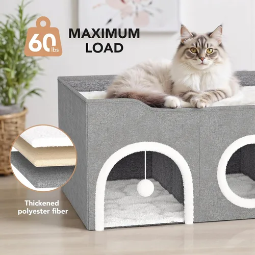 Vista 6 de Casa para gatos todo en uno extra ancha, cama superior con tres habitaciones, condominios para gatos, camas para gatos de interior, familia