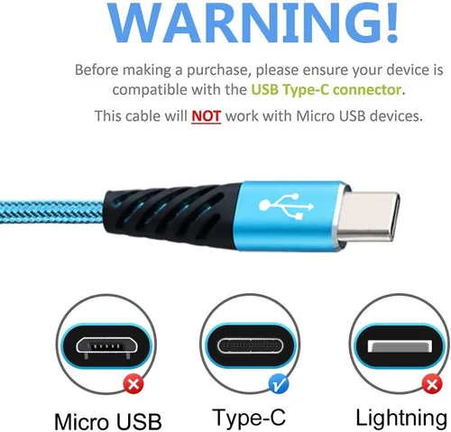 Vista 2 de Bynccea Cable de carga tipo C de 10 pies, paquete de 4 cables de carga rápida USB A a USB C, cargador de teléfono celular, nailon trenzado