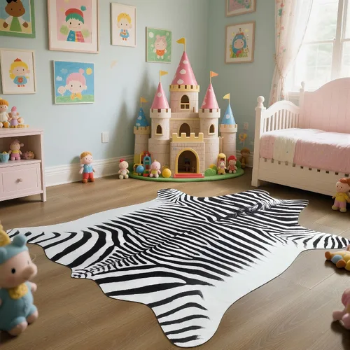 Vista 17 de Easycozy Alfombra de piel de vaca sintética con gran estampado de vaca, 3 x 4 pies, alfombra gruesa y elástica para dormitorio, sala de estar