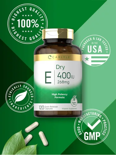 Vista 6 de Carlyle Dry Vitamin E 400 UI 120 Cápsulas D-Alpha Tocoferyl