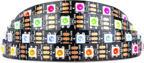 Vista 14 de SEZO WS2812B ECO Tira de luz LED 16.4 pies/5M 60 LED/m 300 píxeles, direccionable individualmente, programable, 5050SMD, RGB, aleación, cables Negro