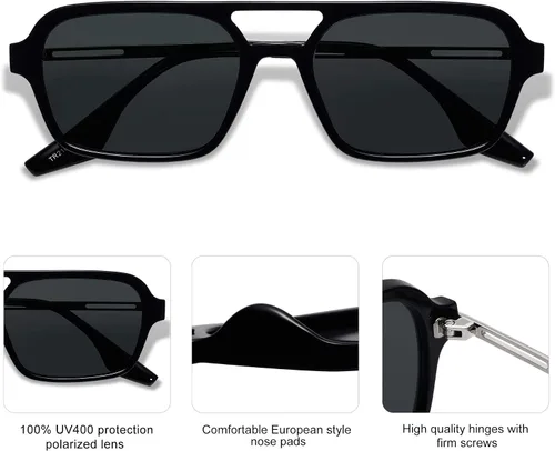 Vista 19 de SOJOS Vintage Polarized Aviator Sunglasses for Women Men 70s Retro Flat Narrow Rectangular Womens Glasses SJ2186