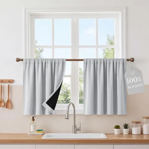 Vista 71 de NICETOWN Biscotti - Cortinas de cocina beige de 36 pulgadas de largo, bolsillo para barra, 100% opacas, casuales y relajantes, tratamientos