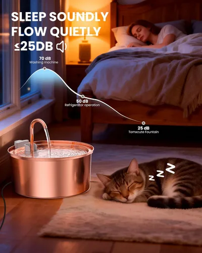 Vista 5 de Tomxcute Copper Cat Water Fountain, 108oz/3.2L Large Capacity, Ultra-Quiet Pump (≤25dB), Multi-Layer Filtration, Easy Hand-Wash Design for Cats &