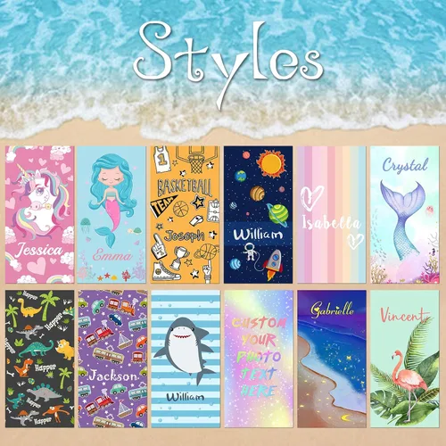 Vista 2 de Toallas de playa personalizadas para niños, toallas de playa personalizadas con nombres, regalos personalizados para niños pequeños, niñas