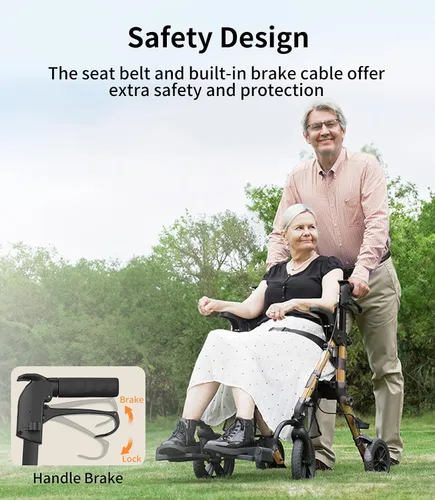 Vista 7 de VOCIC Andadores para personas mayores, andador con ruedas con asiento, silla de ruedas transportable ligera plegable, andador rodante para adultos