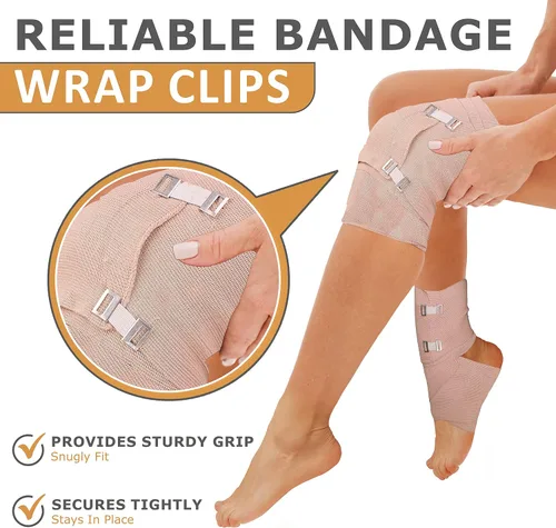 Vista 4 de D&H Medical Vendaje elástico – Paquete de 8 rollos de vendaje de compresión premium + 8 clips adicionales 4 rollos de cada