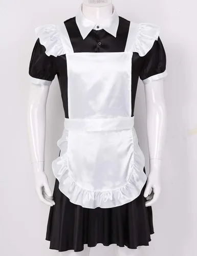 Vista 4 de Conjunto de uniforme francés de satén para hombre con delantal