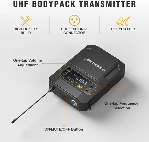 Vista 6 de Phenyx Pro Sistema de micrófono inalámbrico PTU-5200-2H2B Bundle con transmisor de bodypack PWB-4200