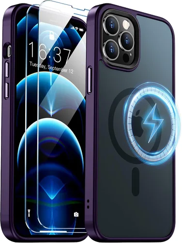 Vista 9 de Funda magnética para iPhone 12 Pro Max, [compatible con MagSafe] [2 protectores de pantalla de vidrio templado] [mate translúcido] Funda de grado