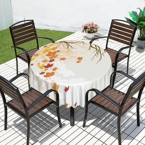 Vista 6 de Mantel redondo con temática de otoño, 48 pulgadas, tela impermeable, decorativa, reutilizable, lavable, a prueba de derrames, resistente a