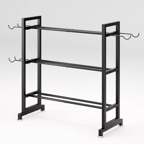 Vista 9 de Soporte ajustable de 3 niveles para mancuernas – Soporte de almacenamiento de peso de metal resistente para mancuernas, pesas rusas y más