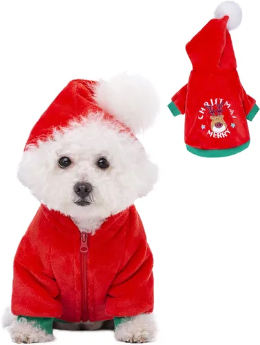 Vista 10 de Sudaderas azules con capucha para perros pequeños y medianos, sudadera con capucha de Navidad con bolsillo, sudadera con capucha para mascotas