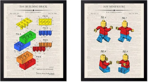 Vista 19 de Monem Art - Póster de 2 piezas con diseño de ladrillos - Estampado de patentes de bloques de construcción - Arte de ladrillos de construcción