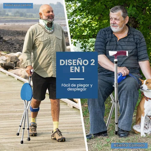 Vista 8 de Combo de asiento de caña plegable, capacidad de 400 libras, práctico taburete plegable con muleta, asiento de 3 patas, altura ajustable, resistente