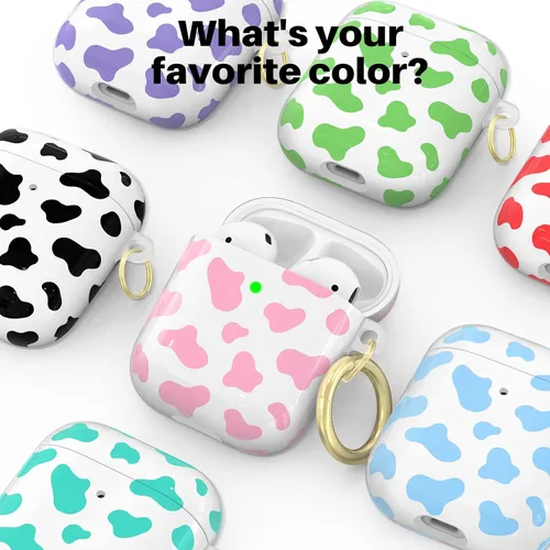 Vista 2 de NIUTRENDZ Linda funda con estampado de vaca para AirPods, diseño IMD duro TPU a prueba de golpes [LED frontal visible] [carga inalámbrica] Funda