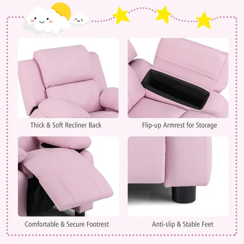 Vista 7 de Costzon Silla reclinable de cuero con reposapiés, reposabrazos, reposacabezas y soporte lumbar, silla ergonómica para sala de juegos, sofá Rosa