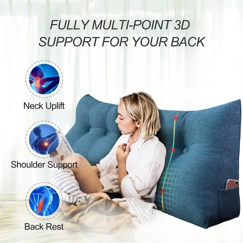 Vista 2 de Almohada WOWMAX grande de apoyo con forma triangular, almohada con forma de cuña para respaldo o lectura, cabecero para el día de la Madre