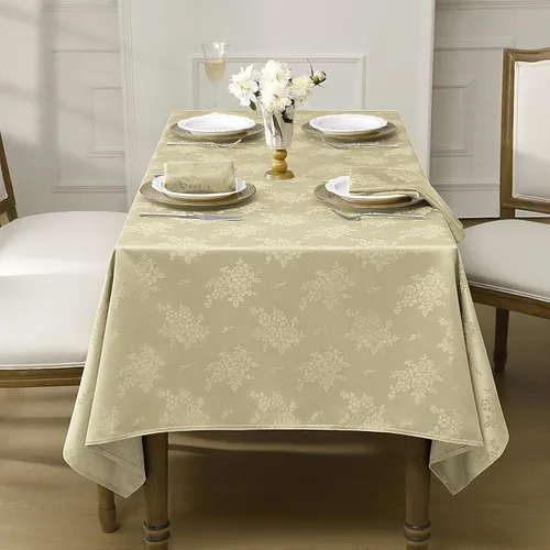 Vista 7 de Romanstile Mantel rectangular de jacquard, resistente al agua, elegante, con patrón floral de rosa damasco, mantel decorativo de poliéster lavable