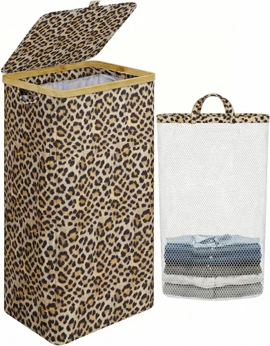 Vista 31 de iEGrow Cesta de lavandería con tapa, cesta grande de lavandería de 110 litros con asa y tapa, organizador de ropa plegable con bolsa interior Beige