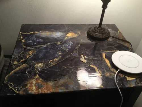 Vista 5 de UPREDO Película de vinilo brillante para encimeras con efecto de granito de mármol azul de 12 x 79 pulgadas (piedra azul)